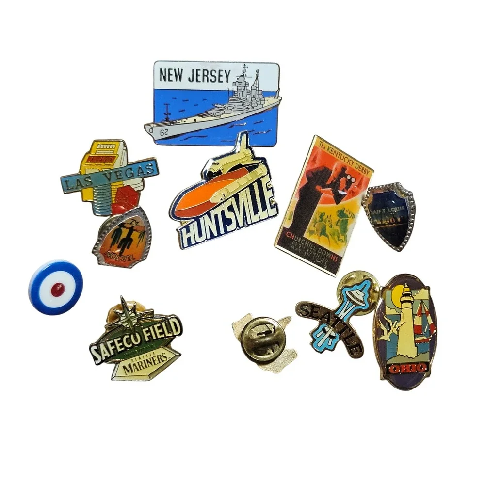 Vintage Lot Travel Souvenir Enamel Pins Seattle Mariners Las Vegas Huntsville NJ